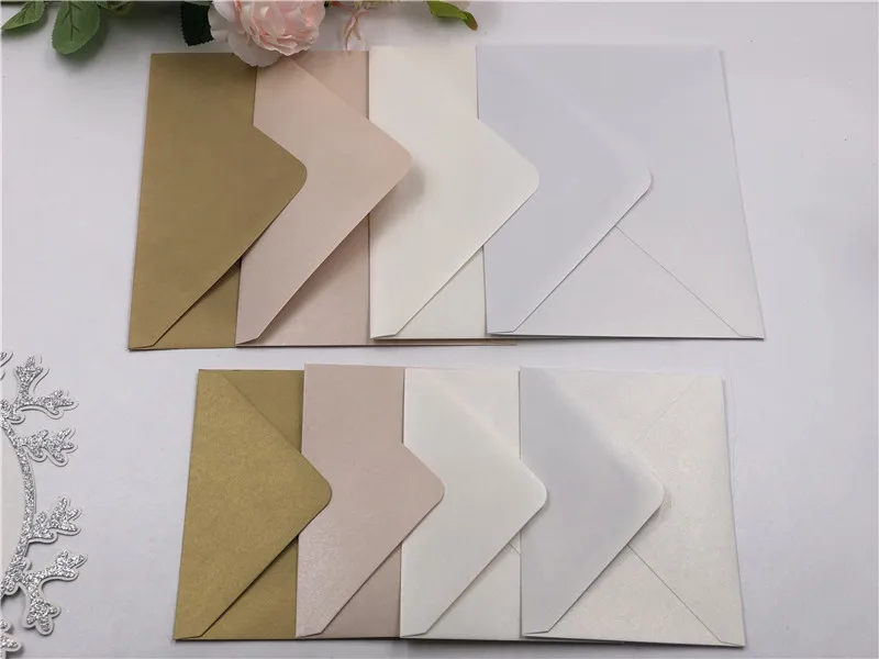 4PCS Sqaure /Rectangle Pearl envelopes 4 wedding/greeting invitation card RSVP Ivory/White/Light pink/ Gold Burgundy Gray Blue