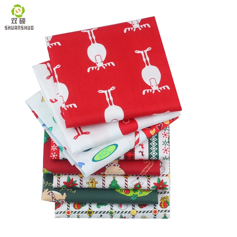 Shuanshuo 8pcs/lot New Christmas Series Twill Cotton DIY Fabric,Patchwork Cloth, Sewing Quilting Fat Quarters Material For Baby