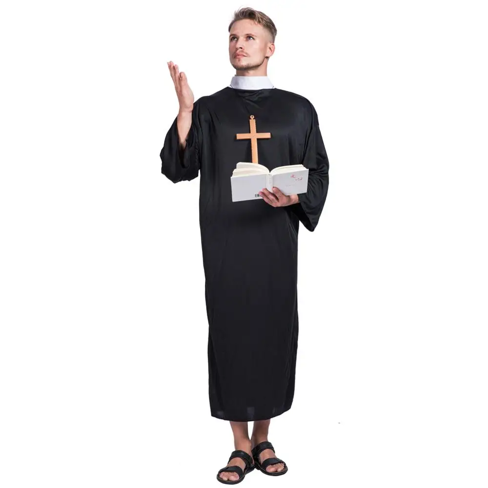 Eraspooky Black Nun Prinest Cosplay Halloween costume for Adult Nun Women Church Father Robe Matching Couple Outfit image 4