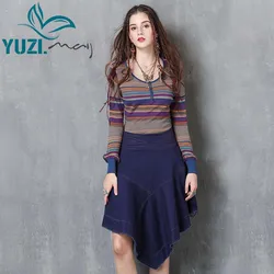 T-shirt Women 2017 Yuzi.may Boho New Cotton Linen Tshirt Long Lantern Sleeve O-Neck Loose Skin Friendly Women Tshirts B9222