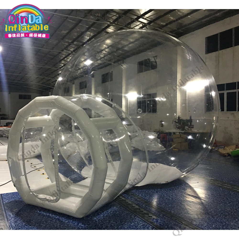 4m Diameter+2m Entrance Inflatable Lawn Dome Camping Tents Outdoor Single Tunnel Inflatable Bubble Tent