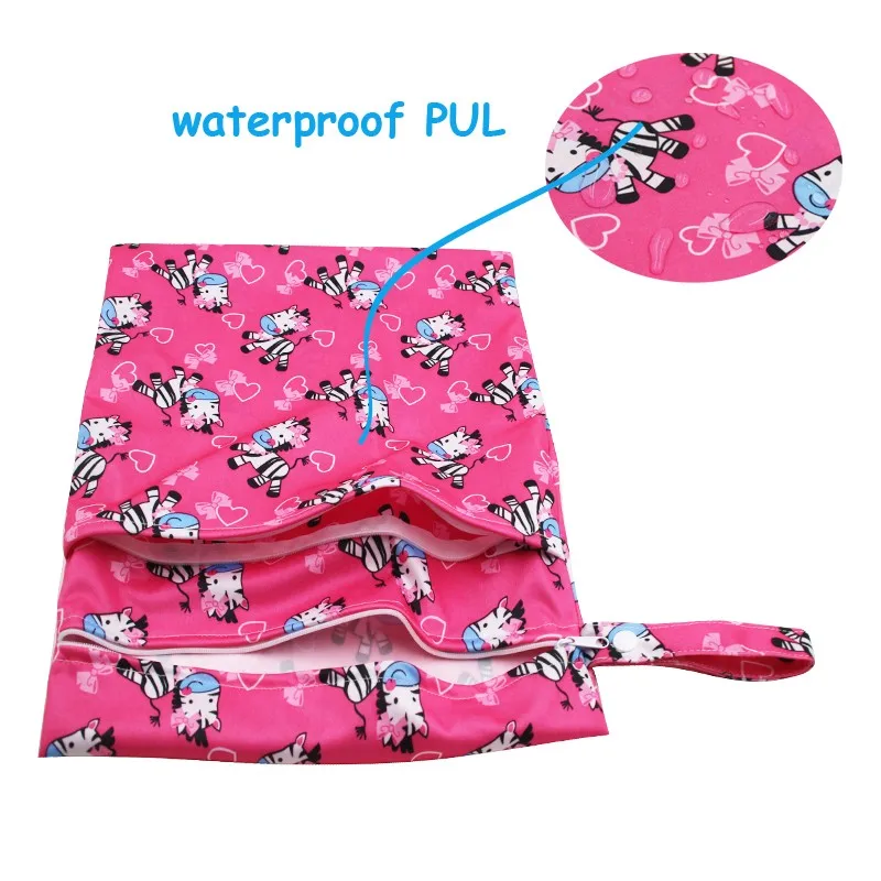 pororo Reusable Cloth Diaper Wet Dry Bags, size 30*40cm Two Zippered Waterproof Travel bag