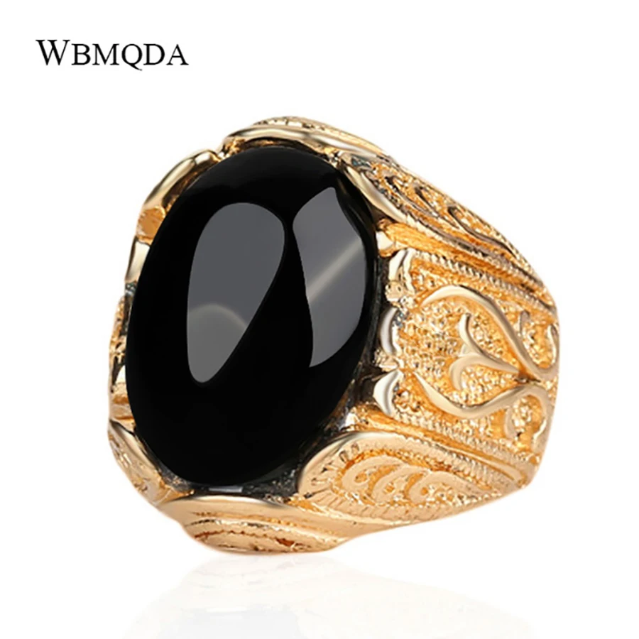 Luxury Dubai Gold Big Black Red Green Resin Stone Signet Ring Vintage Wedding Rings For Men Accessories Drop Shipping