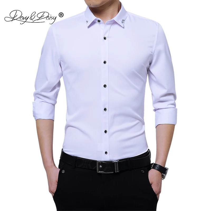 DAVYDAISY 2019 Nieuwe Lente 95% Polyester Fiber Mannen Shirt Lange Mouw strijkvrij Overhemd Casual Shirts Slim Fit Man dress Shirt DS232