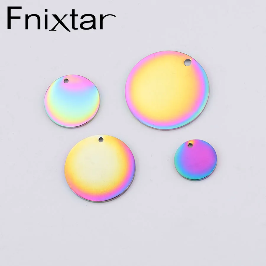 

Fnixtar 1.5mm Mirror Polish Stainless Steel Rainbow Color Blank Stamping Round Disc Charm 30/25/20/15mm 20piece/lot