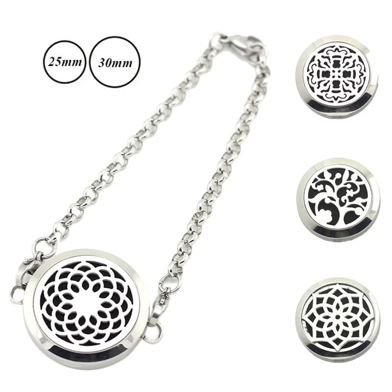 (Free 5pcs Felt Pads) 316L Stainless Steel 25mm 30mm magnetic Aromatherapy Essential Oils Perfume Diffuser Locket  Bracelet