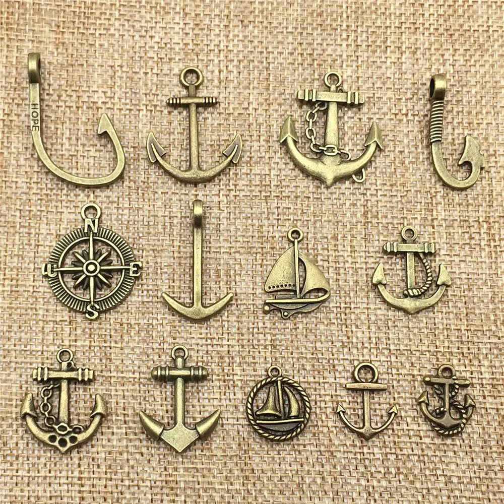 Zinc Alloy Bronze 20pcs/lot Mix Vintage Sailing Boat Charm Anchor Charms Rudder Pendant Diy Jewelry Findings