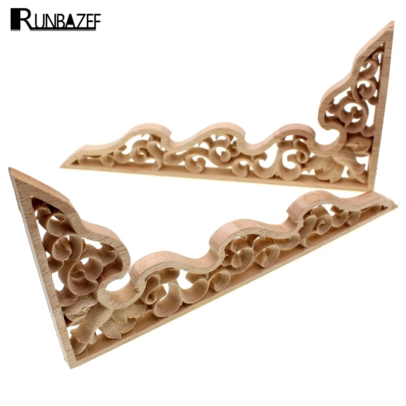 RUNBAZEF European Vintage Floral Wood Carved Corner Applique Wooden Carving Decal Furniture Cabinet Door Frame Wall Home Decor