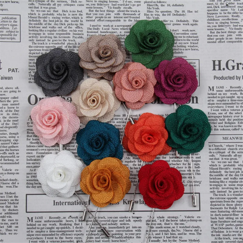 12pcs/lot Fabric Flower Brooches Men/Women Brooch Pins Suits Decoration Lapel Pins For Men Brooch for Suits Accessories 18 Color