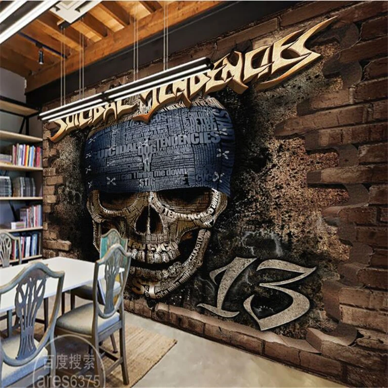 

beibehang Retro nostalgia personalized brick kull papel de parede 3D photo wall paper TV background mural wallpaper for wall 3 d