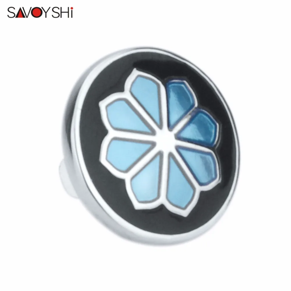 SAVOYSHI Blue/Black Enamel Flower shape man Lapel Pin Brooches Pins Fine Gift for Men Brooches Collar Party Engagement Jewelry