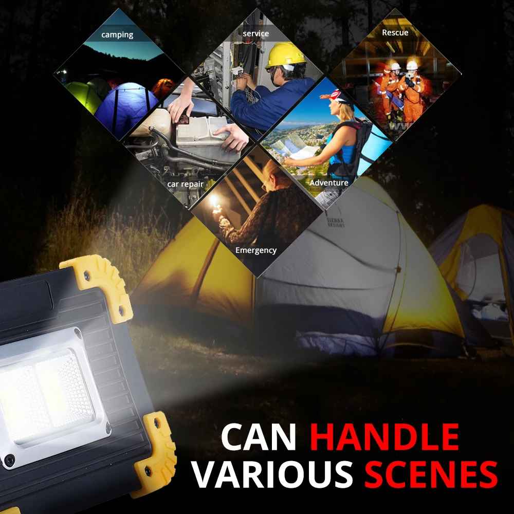 Projecteur LED Portable 50W 1000LM lampe de travail LED très brillante USB Rechargeable pour lampe de Camping en plein air lampe de poche LED par 18650