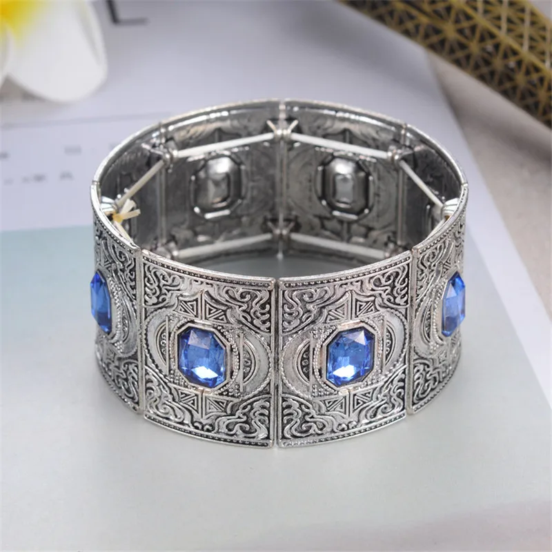 Wholesale Vintage Bracelet For Women Men Adjustable Jewelry Gold Color Alloy Crystal Bracelets Homme Ethnic Wide Bangles