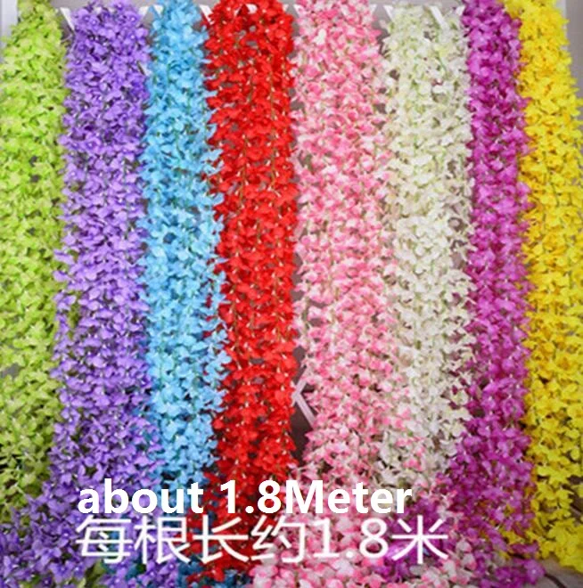 

1.8 M Wedding party favors Artificial flowers Silk Flowers Long Wisteria Rattan For Wedding home Christmas decorations HW010