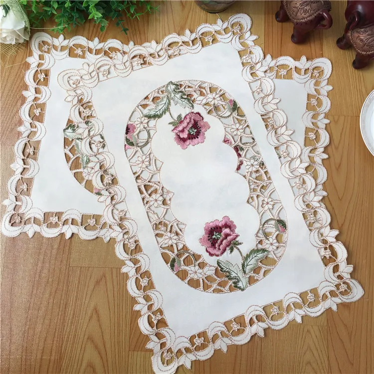 Luxury Satin Embroidery Table Place Mat Dining Coffee Pad Cloth Pan Dish Placemat Christmas Doily Cup Mug Drink Coaster Kitchen
