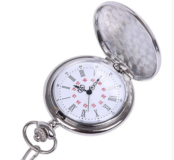 New simple white steel double-sided smooth silver surface quartz pocket watch large retro genuine FOB chain watches