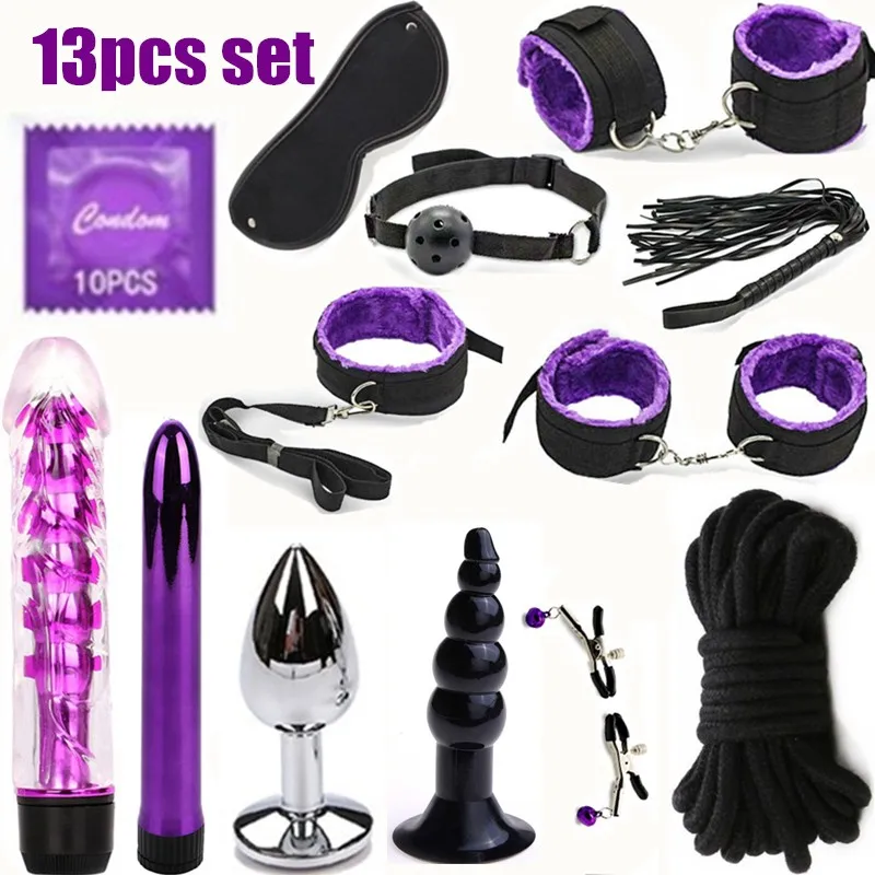 

fetish Adult SM Sex Love Game Toy Kit for Couples women bondage restraint Set Handcuff Whip Nipple Clamps Gag bdsm