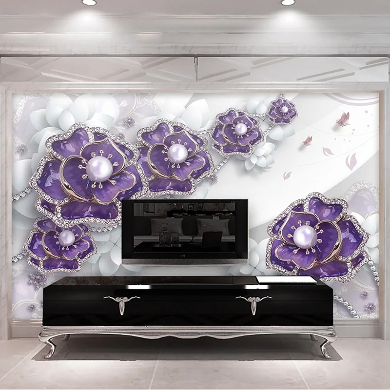 3D Wallpaper Stereo Flowers Pearls And Jewels Photo Wall Murals Living Room TV Sofa Backdrop Cloth Luxury Decor Papel De Parede