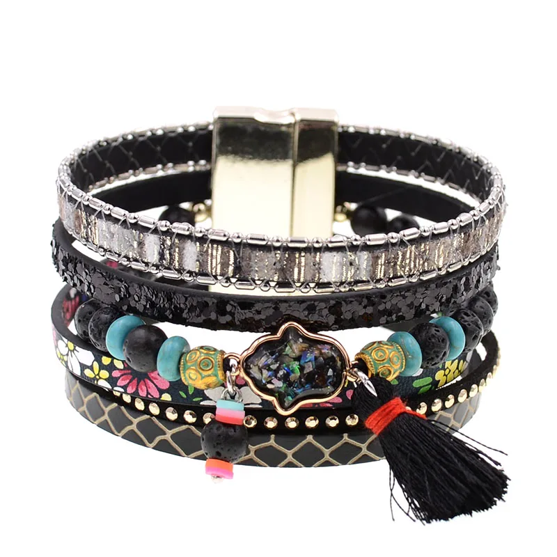 WELLMORE bohemia bracelets for women Leather bracelet natural stone beaded bracelets fashion jewelry women bracelets wholesale
