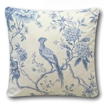 French Country Ivory China Blue Linen Cotton Cushion Cover Chinoiserie Inspired Classic Throw Pillow Case 18