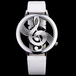 Music Symbol Leather Watches Transparent Simple Fashionable Bolun Dots Hour Quartz Wristwatch Women Patterned Relogio Clock