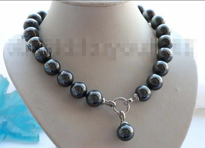 

Lovely Women's Wedding Jewelry shipping>>>>18" Natural 16mm Black Round Shell Pearl Necklace Pendant #f1617! Fine Factory direct