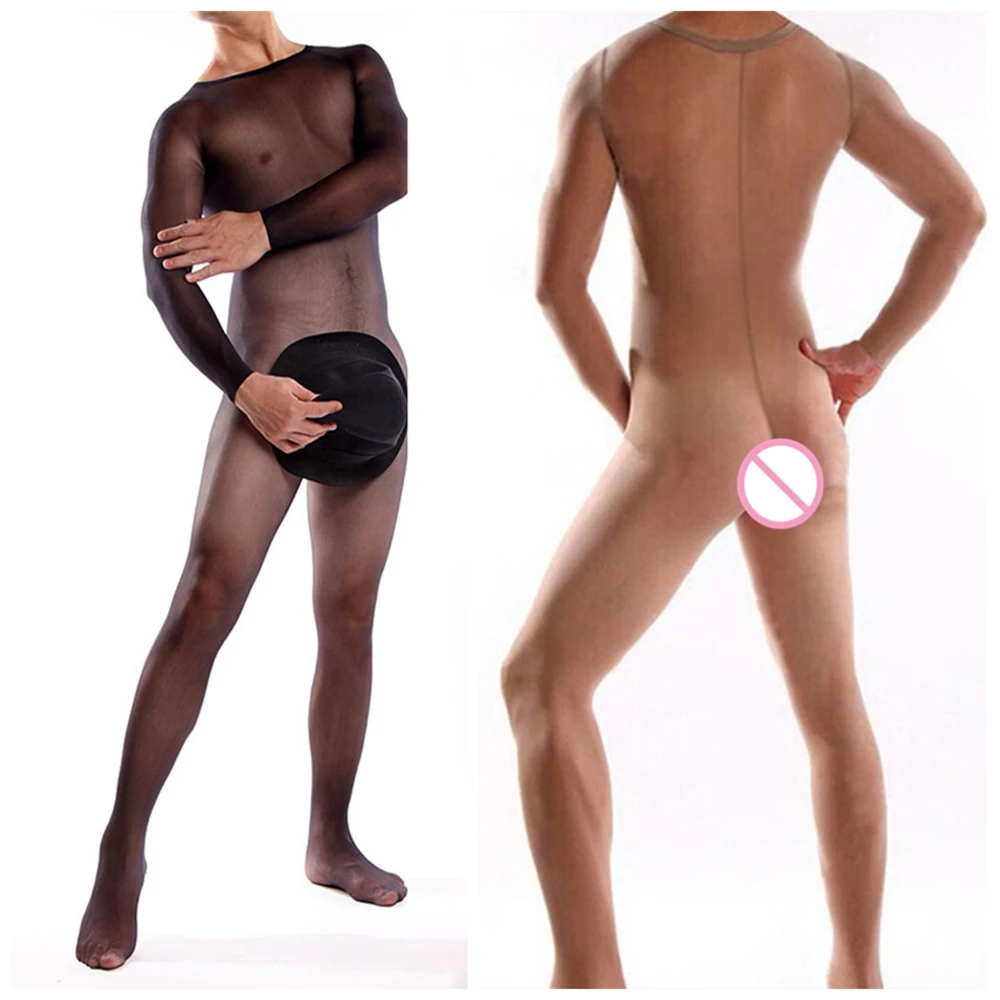 Tuta da uomo Sexy tentazione setosa corpo intero Plus Size calza corpo esotica per uomo Body Sexy bodystocking da uomo Gay