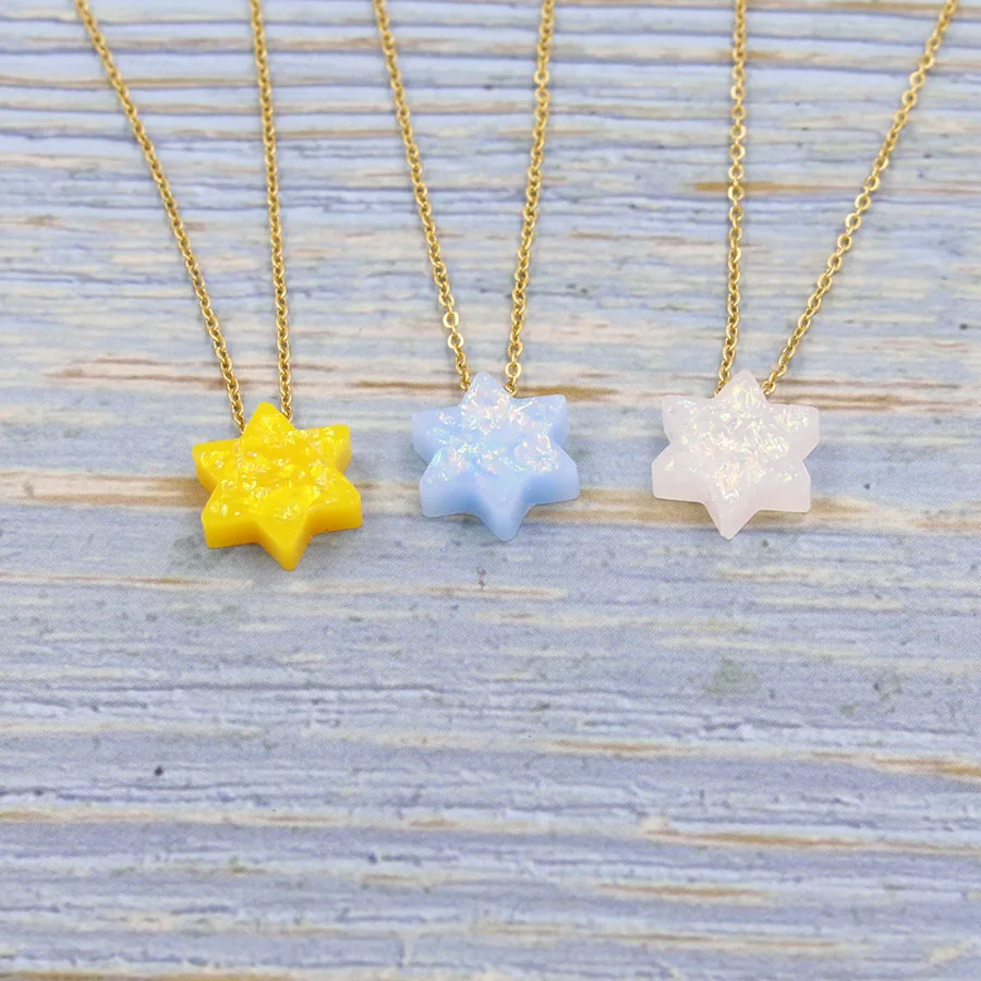 Fnixtar 2Pcs Stainless Steel Gold Color Jewish Jewelry Star of David Plastic Opal Pendant Necklace Women Men 45cm+5cm extender