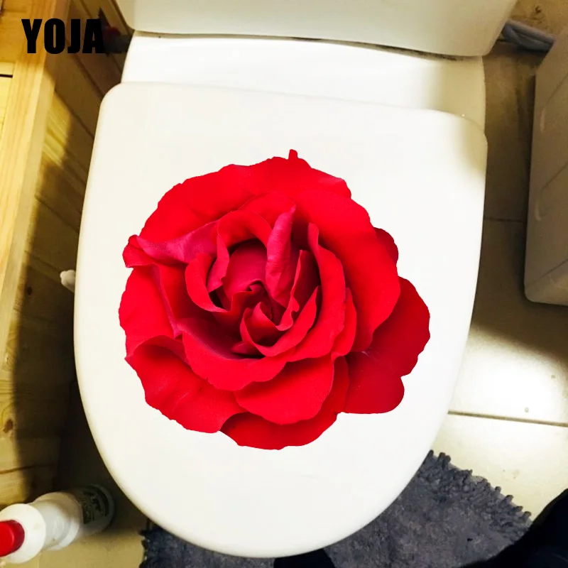 YOJA 22.5X21.5CM Red Rose Flowers Bedroom Decor Wall Sticker Romantic Bathroom Toilet Seat Decal T1-1862