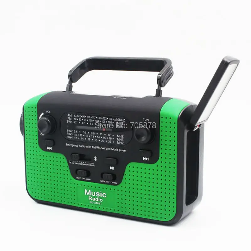 Multifuctional Dynamo FM/AM/SW1-SW4 (TF Card) Radio Hand Crank Solar Radio Bluetooth Speaker USB Phone Charger LED Flashlight