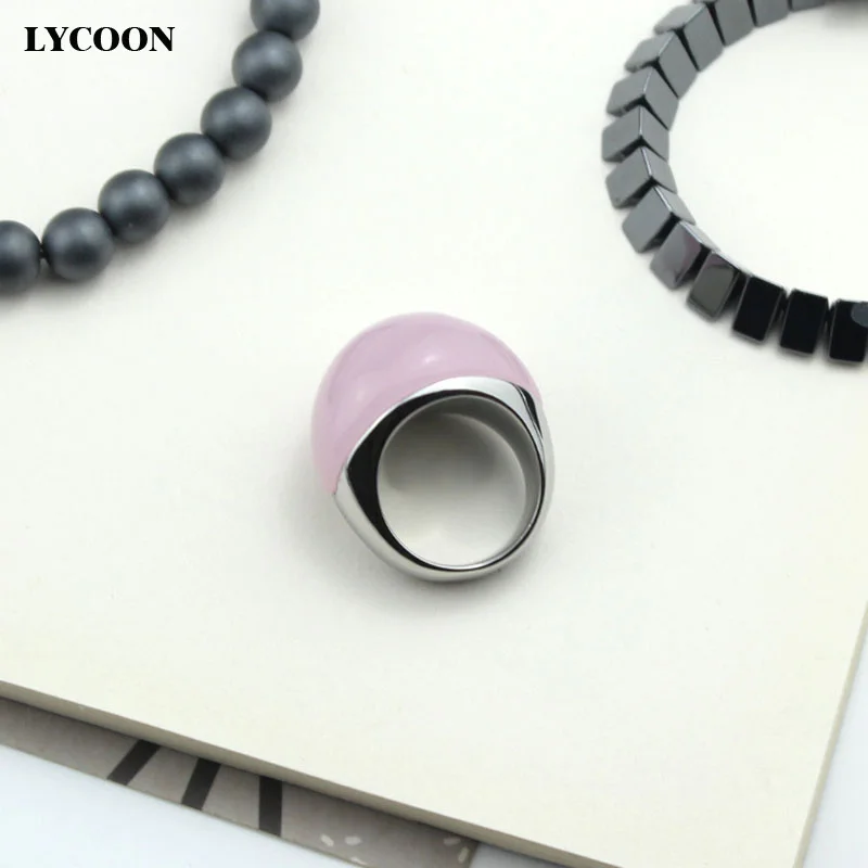 LYCOON Hot sale woman Cat\'s eyes jewelry rings high quality 316L Stainless steel pink opal stone ring women luxury ring GP0611