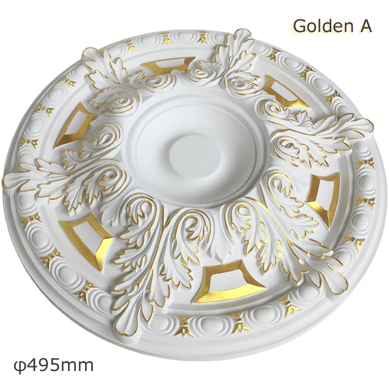 Decorative Ceiling Rose of Chandelier Pendant Lamp Decor Panel D495mm PU Rosette Decoration Light Base Medallion Wall Moulding