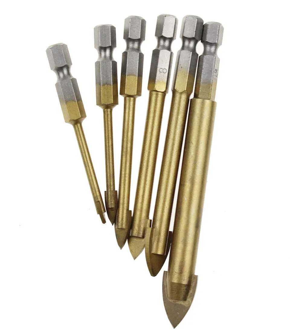 Dunia Kesembilan 6 Buah Set Mata Bor Kaca Karbit Disemen 4MM - 12MM Mata Bor Lapis Titanium Mata Bor Aksesoris Sudut