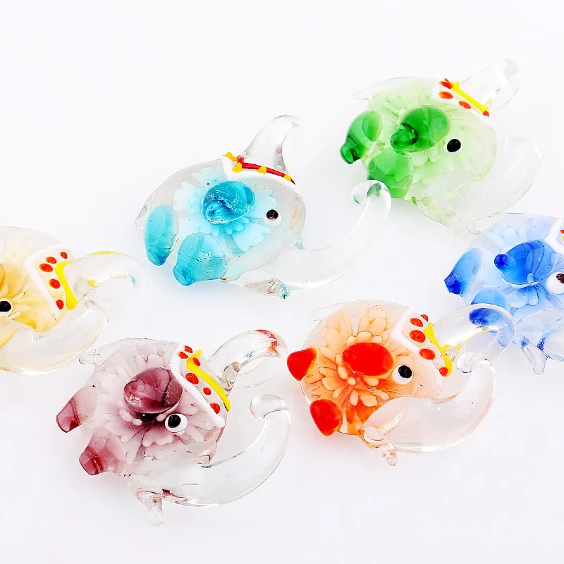 QianBei Wholesale 6pcs Handmade Murano Lampwork Glass Color Luminous Elephant Pendant Fit Necklace Women