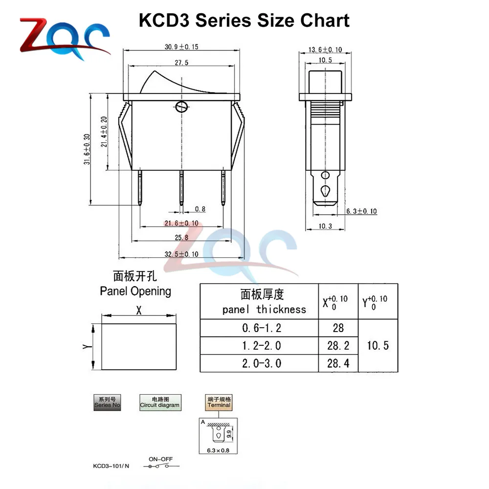 KCD3 Rocker Switch ON-OFF 2 3 Position 2 3 pin 3Pin 2Pin Electrical Equipment Light Power Switch 16A/250V 15A/250V AC Waterproof