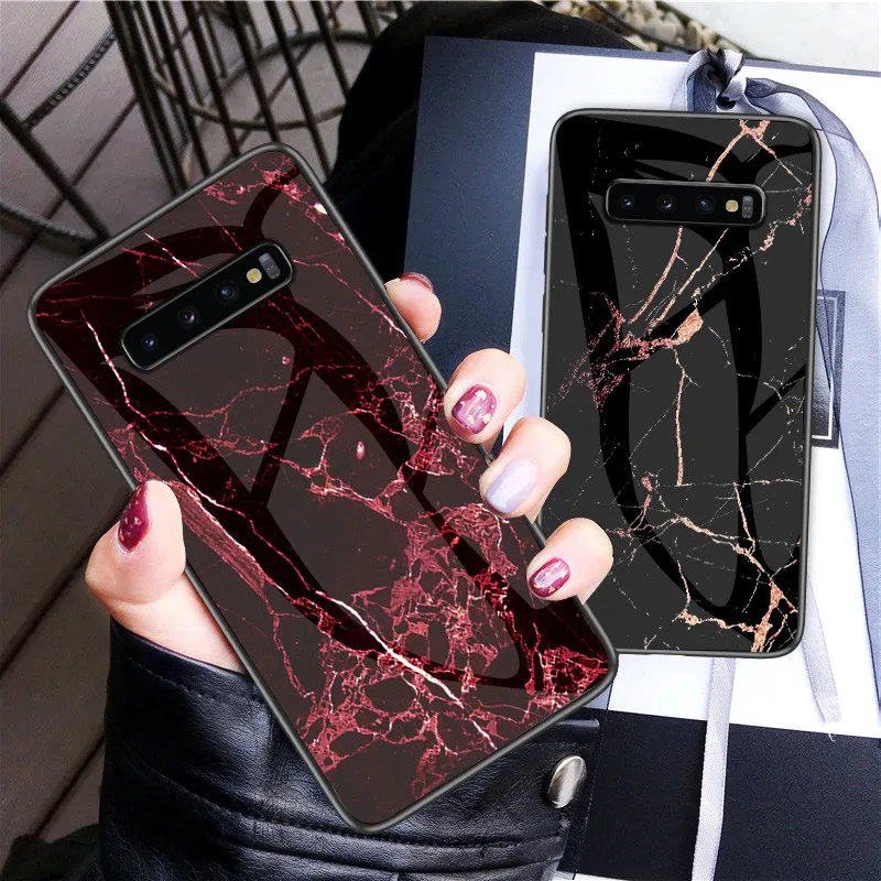 For Samsung s7 edge s8 s9 s10 Plus s10lte A6S A8S M10 M20 A20 Geometric Marble Colorful Tempered Glass Planet Space Phone Shell