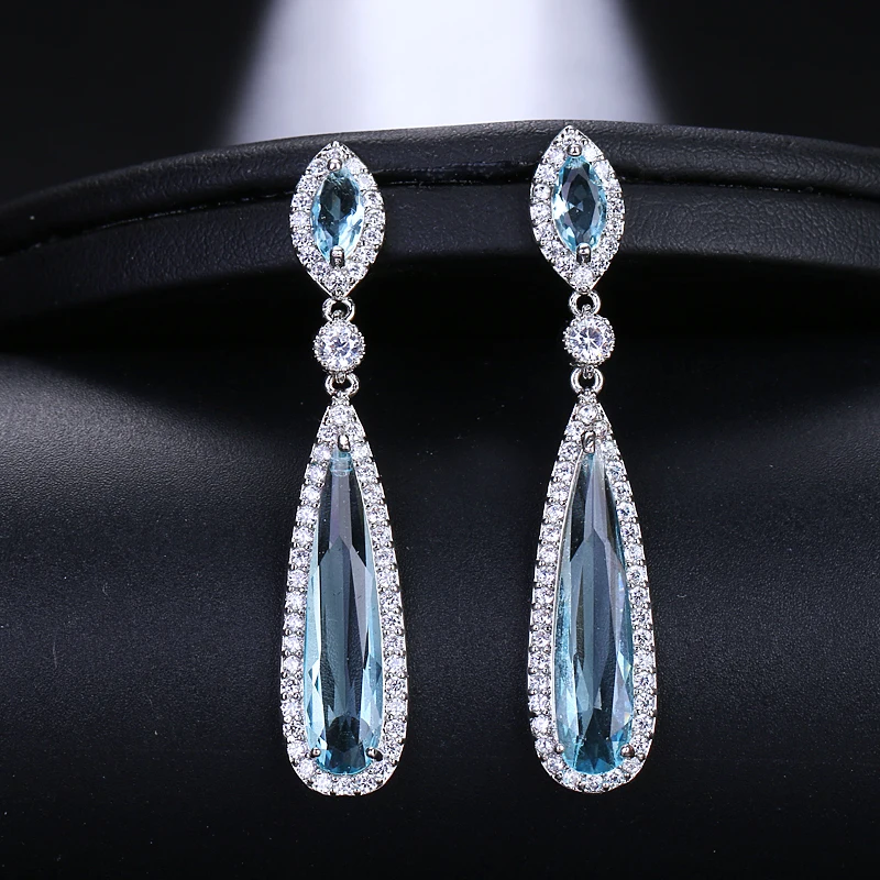 EMMAYA New Luxury Excellent Two Colors Crystal Long Drop High Quality CZ Earrings For Women Wedding Jewelry Gift