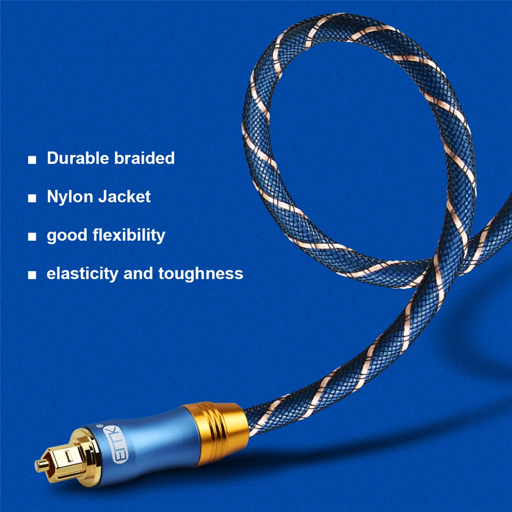 EMK Optical Cable Toslink Cable 5.1 Digital Sound SPDIF Fiber Optical Audio Cable braided jacket for TV to Soundbar, Speaker