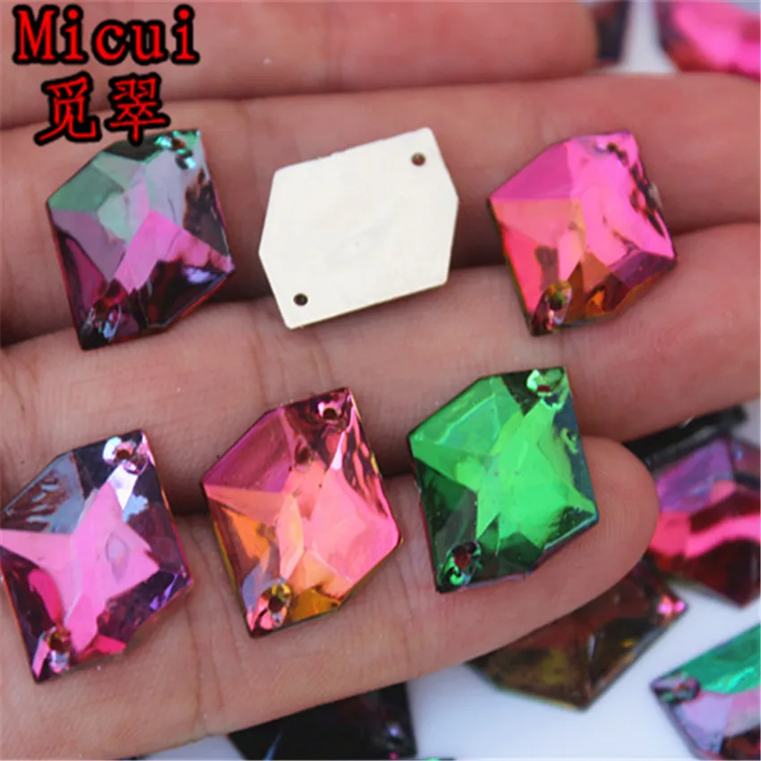 Micui 50pcs 13x17mm Acrylic Cosmic shape Crystal AB Sew On Stone Flatback Rivoli Sewing rhinestones 2 holes ZZ606