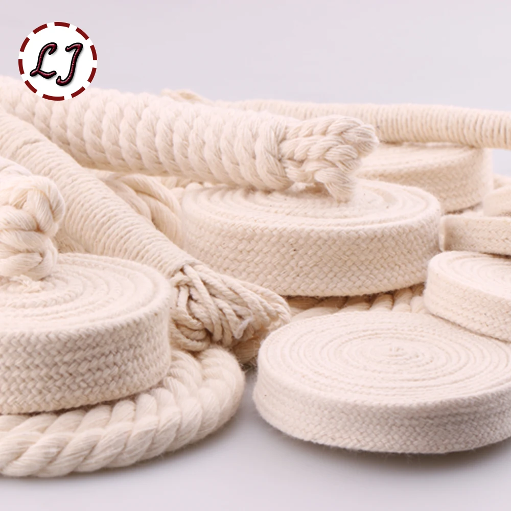 5yd/lot high strength natural color 3ply round flat Rope 100% cotton Cords for home handmade garment accessories Craft Projects