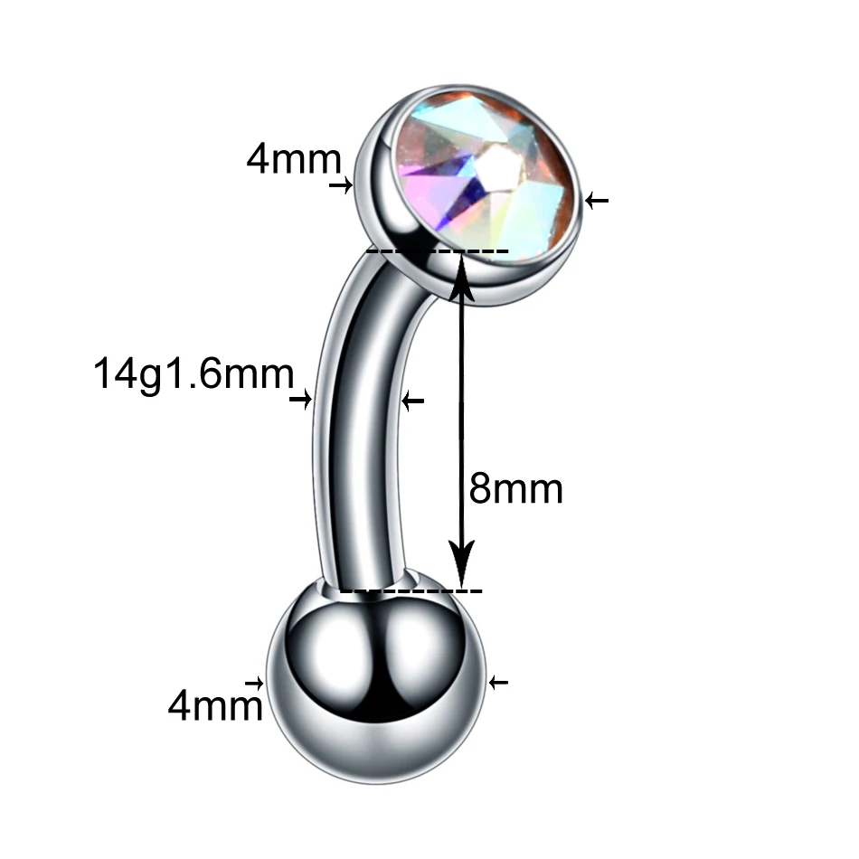 1PC Titanium Eyebrow Banana Piercing Crystal Gem Tongue Rings Sexy Vagina Piercings Genital Piercing Daith Earrings Body Jewelry