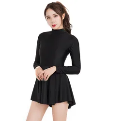 NEW arrival Women Leotards One Piece Dress Long Sleeve Leotard Ballet Dance Unitard Bodysuit Scoop Neck Gymnastics Dresses