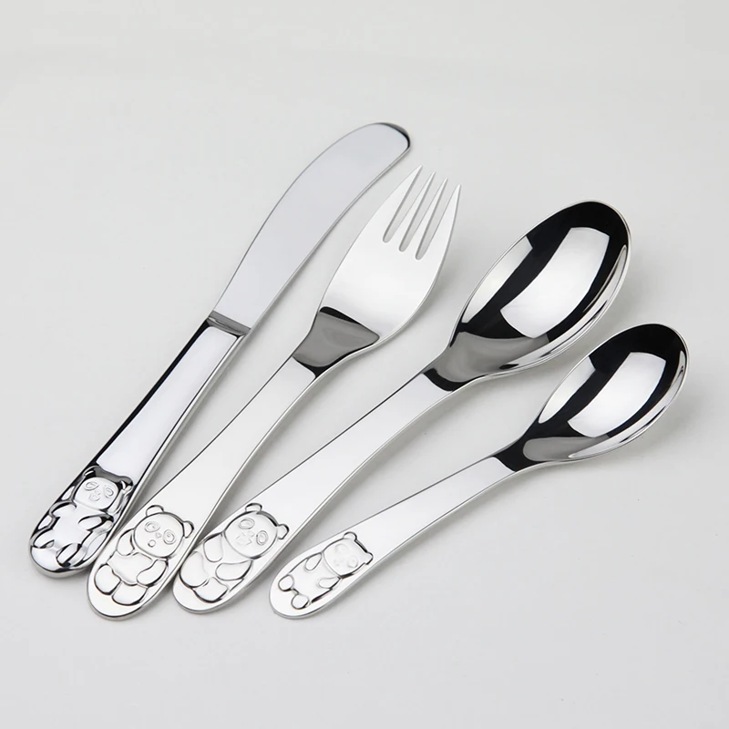 Cozy Zone Children Tableware Cutlery Set 4Pcs Dinnerware Set Panda Quality Kid Dinner Knife Fork Food Stainless Steel Dining Set