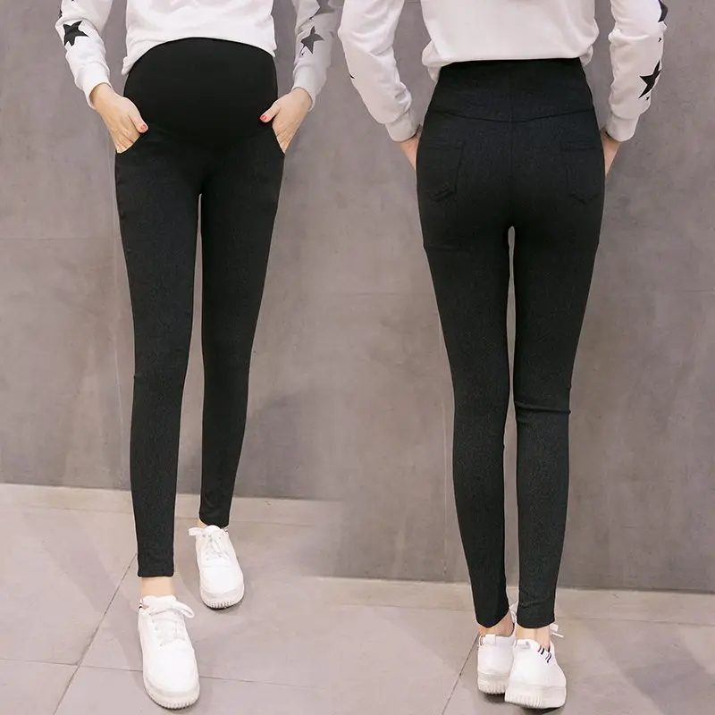 

Autumn and winter denim solid color pregnant women's feet pants wash water denim stomach lift pencil pants