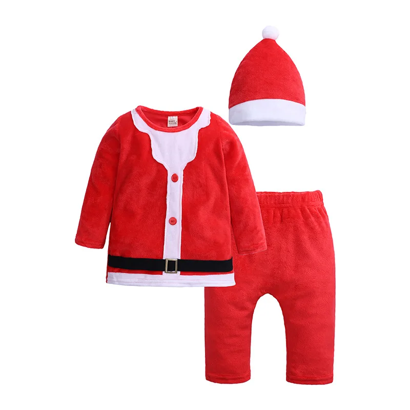 Red Santa Claus Baby Boy Clothes Sets Father Christmas Costumes Newborn T-Shirt Pant Caps Clothing Suit Jumpsuit Fleece Outfits