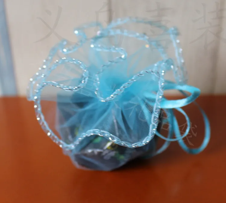 100pcs diameter 26cm sky blue Round Sachet Organza Bag Drawstring jewelry packaging bags for Wedding/gift/food/candy/Christmas