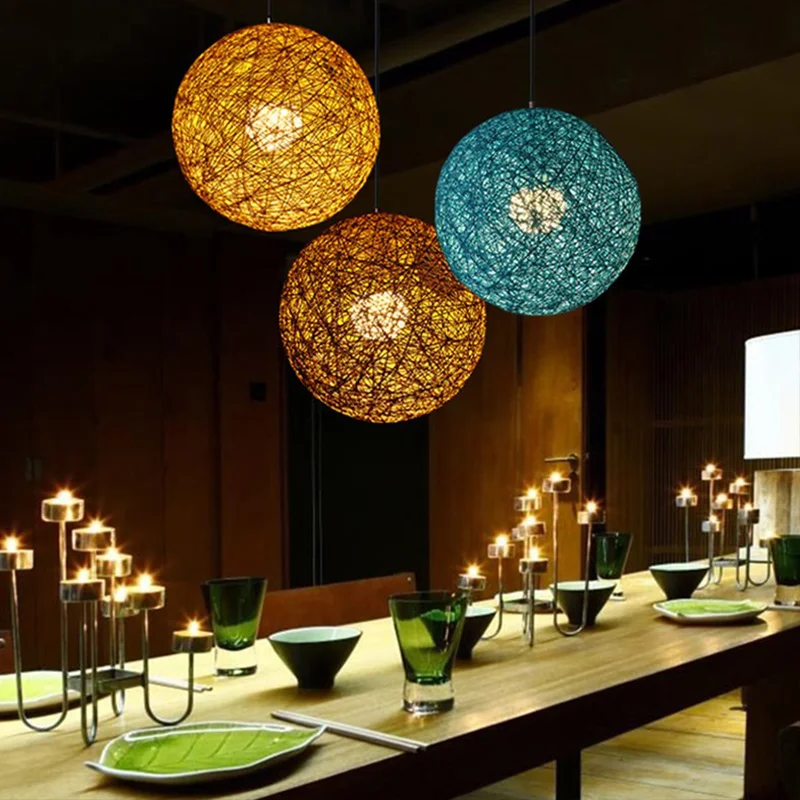 BLUBBLE Rattan Sesame Ball Pendant Lights American Countryside Restaurant Pendant Lamp Originality AC 90V-240V Max 40W Hanglamp