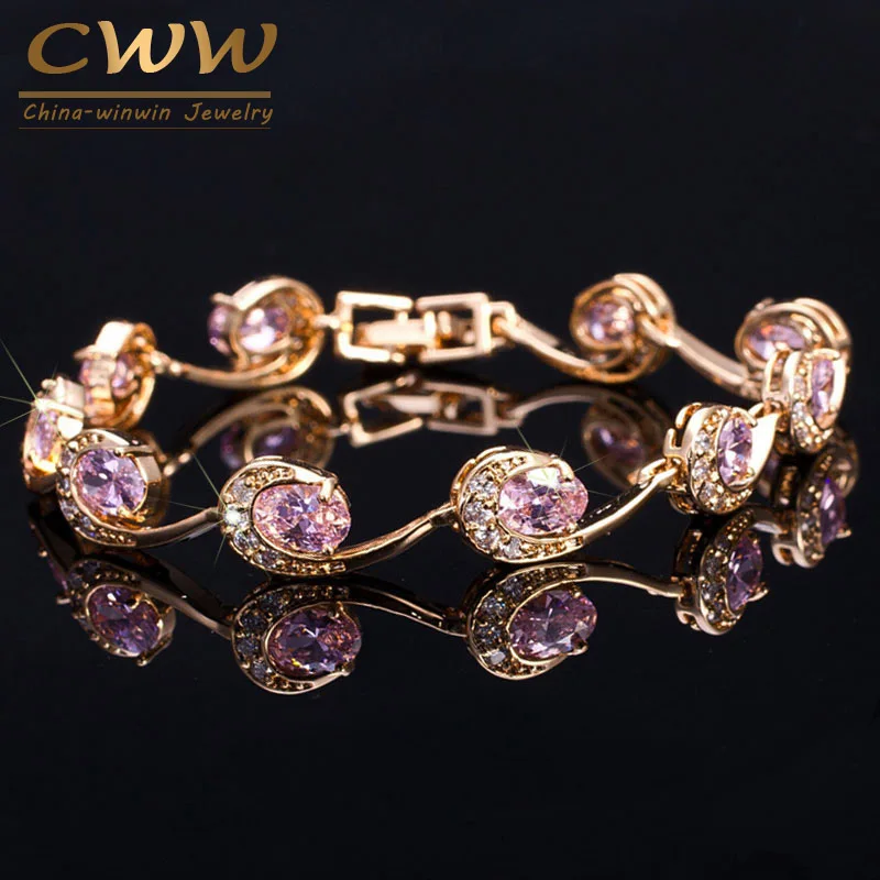 CWWZircons 7 Color Options Yellow Gold Color Black Purple Red Pink Blue CZ Crystal Women Bracelets with Zircon Stones CB160