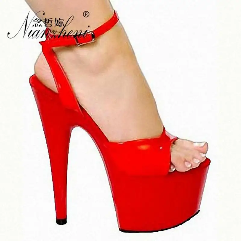 17cm Exotic Womens Fashion Peep Toe Platform Pole Dance Ankle Strap Gothic Sandals Wedding Female Shoes 7 Inch Sexy High Heels