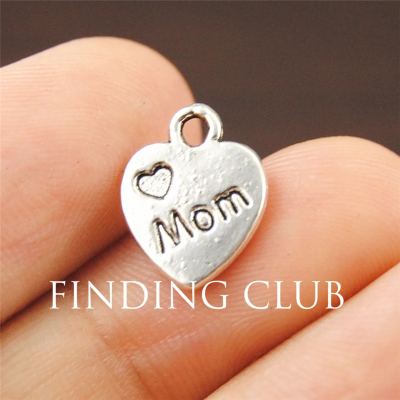 50 pcs  Silver Color Plated 10x12mm Zinc Alloy Heart  letter  mom and  xoxo  charms for bracelet  A1174